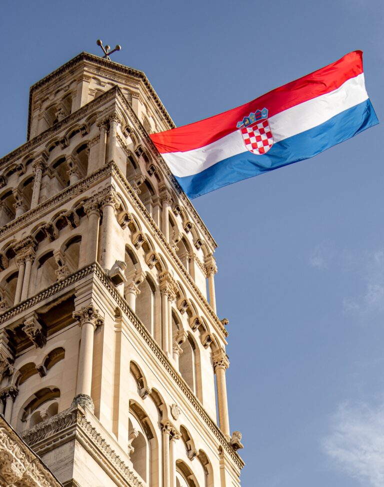 Bell Tower in Split with a Croatian flag